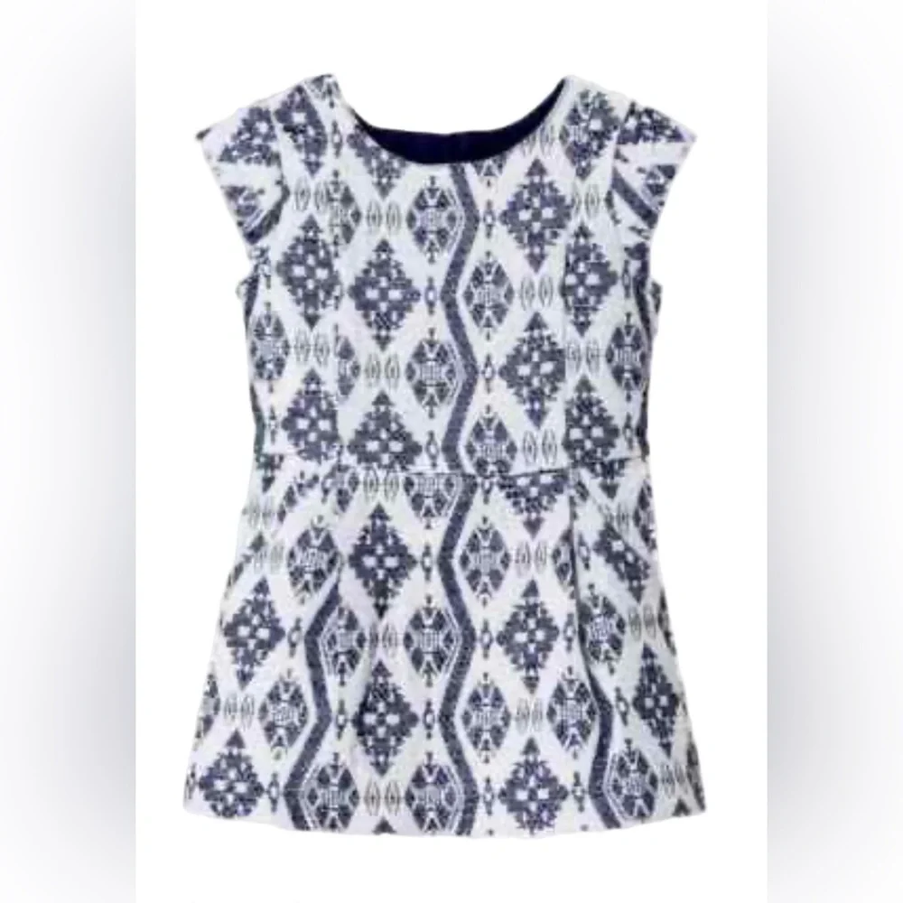 Genuine Kids. Navy & White Geometric Patterned Dress. Excellent Condition. Size4